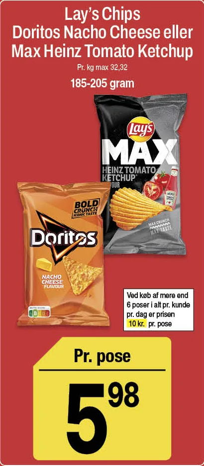 Lay's Chips, Doritos Nacho Cheese eller Max Heinz Tomato Ketchup