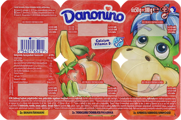 DANONINO MIX BANAN/JORDBÆR/ABRIKOS 6X50G