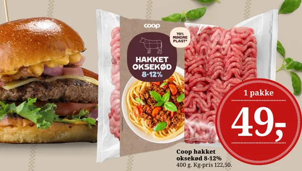 Coop hakket oksekød 8-12%