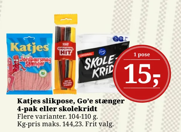 Katjes slikpose, Go’e stænger 4-pak eller skolekridt