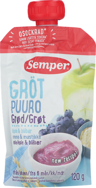 SEMPER GRØD BLÅBÆR/ÆBLE 6 MDR