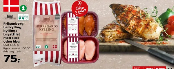 Frijsenborg hel kylling, kyllinge brystfilet med eller uden bbq