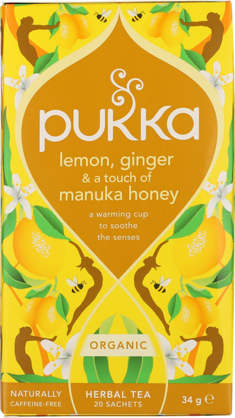 ØKO PUKKA LEMON/GINGER/HONEY URTETE 34 G – produktbillede