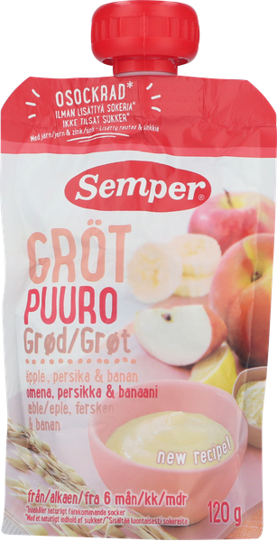 SEMPER GRØD ÆBLE/FERSKEN 6 MDR